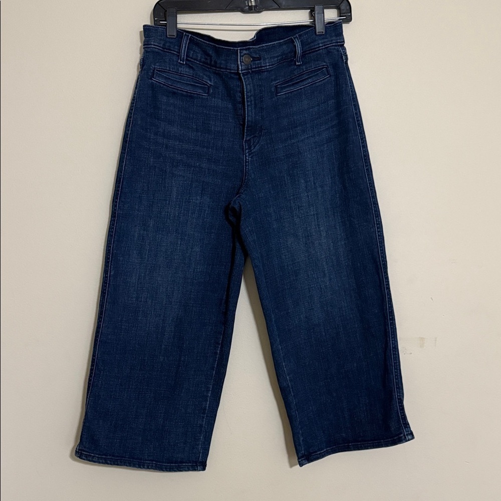 Levi’s Classic Dark Blue Denim Wide-Leg Cropped Jeans women 8 casual retro Y2K